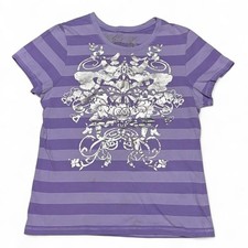 Vintage Y2K McBling Silver Swirls Bedazzled Butterfly Design Striped Graphic Tee picture