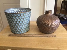 Vtg Copper Colored Vase 5.5” + ice bucket/ planter both very unusual & cool picture