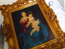 Antique Signed oil painting 12 x 16 original D WEST Madonna and Child fab frame picture