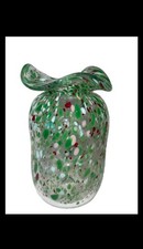 Vintage nice Artist Signed Speckled Confetti Hand Blown Ruffled Art Glass Vase picture