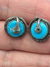 Vintage Effie C Zuni Turquoise Snake Earrings Native American Signed Pair picture
