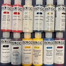 Golden Fluid Acrylics 12 Paint 4oz Bottles NEW Art Colors Painter Canvas Brush picture