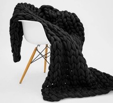 King size handmade chunky knit black blanket picture