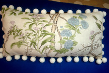 Custom Thibaut Lumbar Pillow Katsura Linen w/ Lg Pom Pom fringe 11