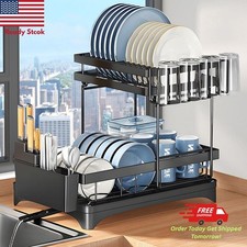 2-Tier Over Sink Dish Drying Rack Stainless Steel Kitchen Organizer Shelf with C picture
