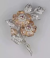 2.9Ct Round Cut Real Moissanite Flower Charm Brooch Pin 14K Two Tone Gold Plated picture