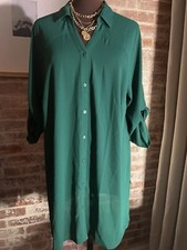New Alfani Emerald Green Button Down Tunic Style Blouse Shirt Size Large picture