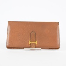 Hermes Bearn Soufflet Brown Leather Long Wallet Gold Hardware Used 08E022090008 picture