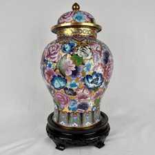 Vintage Chinese Cloisonne Ginger Jar Thousand Flowers Millefleurs Gold Vase 17
