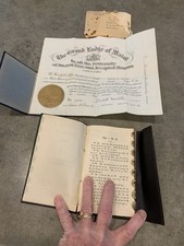 Antique Master Mason Certificate 1925 Maine W/Holder & Ritual Code Cipher Book picture