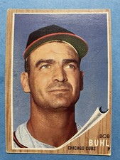 1962 Topps - Bob Buhl #458 Scarce No Logo on Cap Variation Baseball No Creases picture