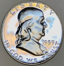 ⭐️1959 FRANKLIN HALF PROOF⭐️90% SILVER⭐️LIQUID MIRRORS⭐️SCARCE/RARE DATE⭐️GEMBU picture