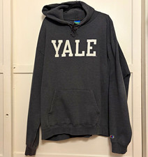 Yale University Champion Eco Fleece Hoodie Mens 2XL Gray Spellout Pullover picture