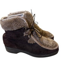 Yodelers Vintage 70s Brown Suede Leather Fur Lined Snow Boots Women's size 6 picture