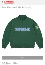 Supreme Shop Flag Half Zip Pullover. Dark Green Milan.+Bag Stickers. MEDIUM picture