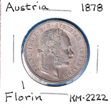 1878 Austria 1 Florin (KM-2222) .3571 ASW Silver [Franz Joseph] Vienna Mint picture