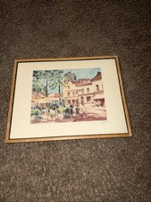 Vintage Paroty Signed Paris Street Scene Framed Print Montmartre Cafe 1960s picture