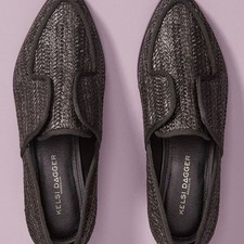 Kelsi Dagger Stanton Black Raffia Oxford Loafers Anthropologie Size 9 picture