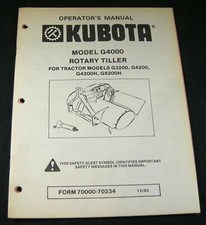 Kubota G4000 Rotary Tiller For G3200 G4200 G4200H G5200H Operators Parts Manual picture