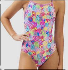 Dolfin Uglies SZ 30 One-Piece Swimsuit Peace Signs Open Back Pink/Multicolor picture