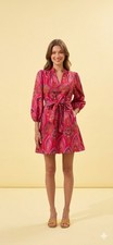 SUGARLIPS Pink Multicolor Paisley V-Neck Puff Sleeve Mini Dress w/POCKETS. Small picture