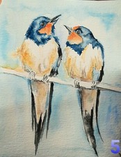Swallow in flight,Colorful spring bird art,Original painting,nature lover gift picture