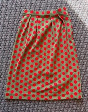 Vintage 60s 70s Polka Dot Print Mini Skirt Green Red Clowncore Mod Maximalist S+ picture