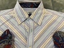 Robert Graham Paisley Embroidered L/S Multi-Color Striped Shirt Size Large  VTG picture
