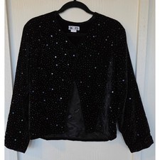 Vintage Black Velvet Beaded Sequin Jacket S Whimsigoth Dark Fairy Art to Wear picture