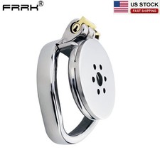 FRRK Male Flat Chastity Cage Inverted Metal Negative Lock Restraint Ring Device picture