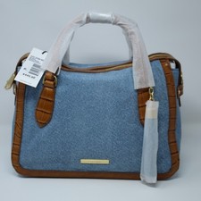 NWT $445 Brahmin MICAELA DENIM STARLIT Satchel Purse Handbag Leather Blue Brown picture