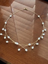Beautiful RARE 14K YELLOW GOLD & PEARL 17 INCH STRAND WIRE BRIDAL NECKLACE 9.7 G picture