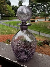 Vintage Blenko Amethyst Crackle Glass Decanter With Crackle Stopper 9.75” picture
