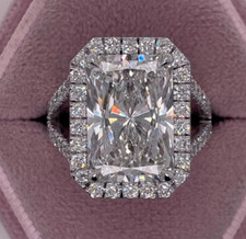 4.90CT Radiant Lab Grown/CVD Diamond Split Shank Halo Engagement Ring 14k Gold picture