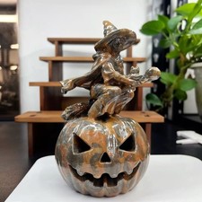 1pc Natural Moneystone Quartz Carved Hallowmas Pumpkin Witch skull Crystal Decor picture