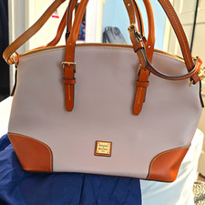 Dooney & Bourke Gray/Brown Satchel Top Handle Zip, Detachable Strap, Pockets picture
