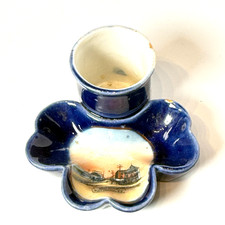 PORT CHESTER NY NEW YORK Souvenir Porcelain Cobalt Trinket CANDLE HOLDER picture