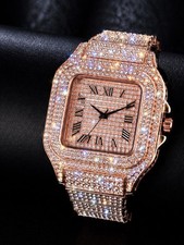 Iced Out VVS Simulated Diamond Rose Gold Stainless Steel Watch Pave Fully Iced picture
