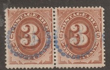 USA Scott  J3 Postage due 3 Cent Brown Used Precancel pair (j3-5) picture