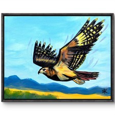 Original 11x14 Expressionist Flying Hawk Canvas Original Acrylic Painting picture
