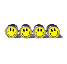 Happy Smiley Face Tire Valve Caps - Chrome Coated - Set of Four - Universal picture