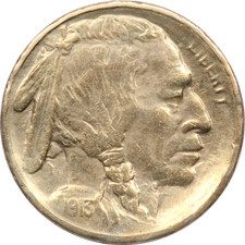 1913-S Type 2 Buffalo Nickel 5C, About Uncirculated AU, Cleaned picture