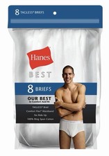 MEDIUM Hanes Best Men’s Tagless Briefs 8‑Pack – ComfortFlex Waistband – White picture