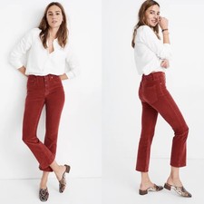 Madewell High Rise Cali Demi-Boot Corduroy Jeans 26 Rust Brown Raw Hem Boho Fall picture