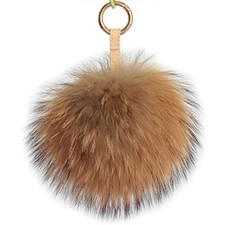 Large Genuine Raccoon/Fox Fur Pom Keychain Bag Charm Fluffy Fur Ball Natural++++ picture