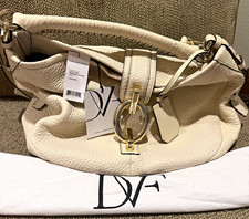 Diane von Furstenberg Women’s Ivory Pebbled Crescent Hobo Shoulder Bag NWT picture