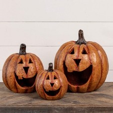 Orange Big Mouth Jack O'Lantern Resin Mache Pumpkins | 3 Sizes picture