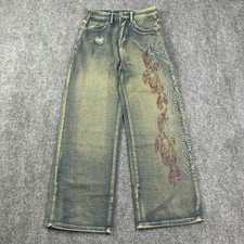 Womens Wide Leg Jeans Size 27 Waist Y2K Tribal Embroidered Baggy Jaded London? picture
