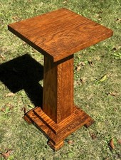 1931 Mission Arts & Crafts Quarter Sawn Tiger Oak Pedestal Plant Stand Signed picture