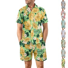 camisa de playa estampada traje de verano solapa suelta botón superior 2 piezas picture